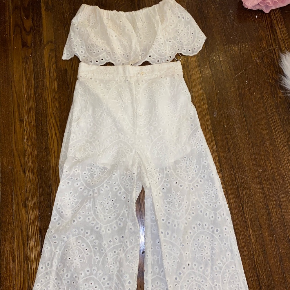 Two piece white pant set